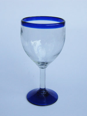 MEXICAN GLASSWARE / Cobalt Blue Rim 13 oz Wine Glasses (set of 6) / Capture the bouquet of fine red wine with these wine glasses bordered with a bright, cobalt blue rim.